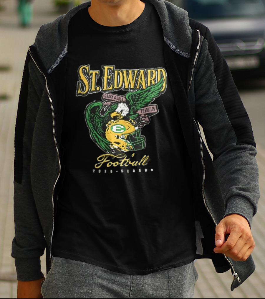 St Edward Green And Gold Tradition Football 2026 Season Eagle Helmet T-Shirt