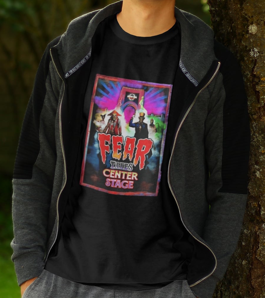Universal Studios Fear Takes Center Stage Horror Characters Neon Archway Fog T-Shirt