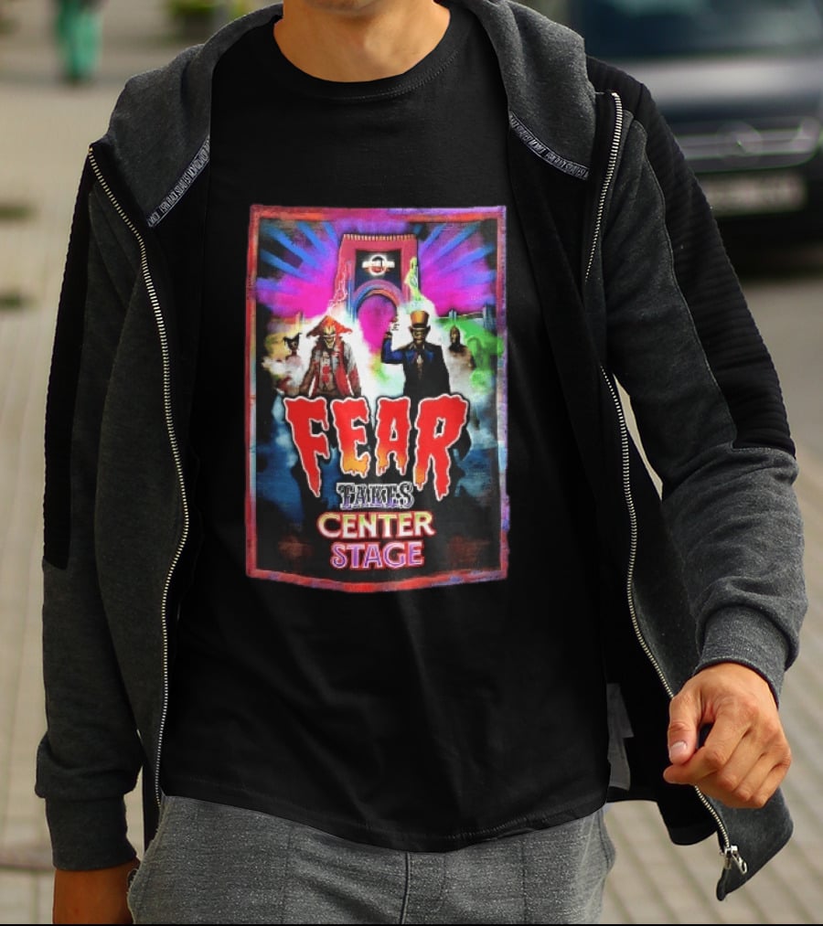 Universal Studios Fear Takes Center Stage Horror Characters Neon Archway Fog T-Shirt