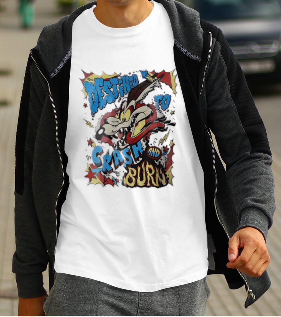 Acme Destined To Crash And Burn Cartoon Wile E. Coyote Rocket Flames T-Shirt