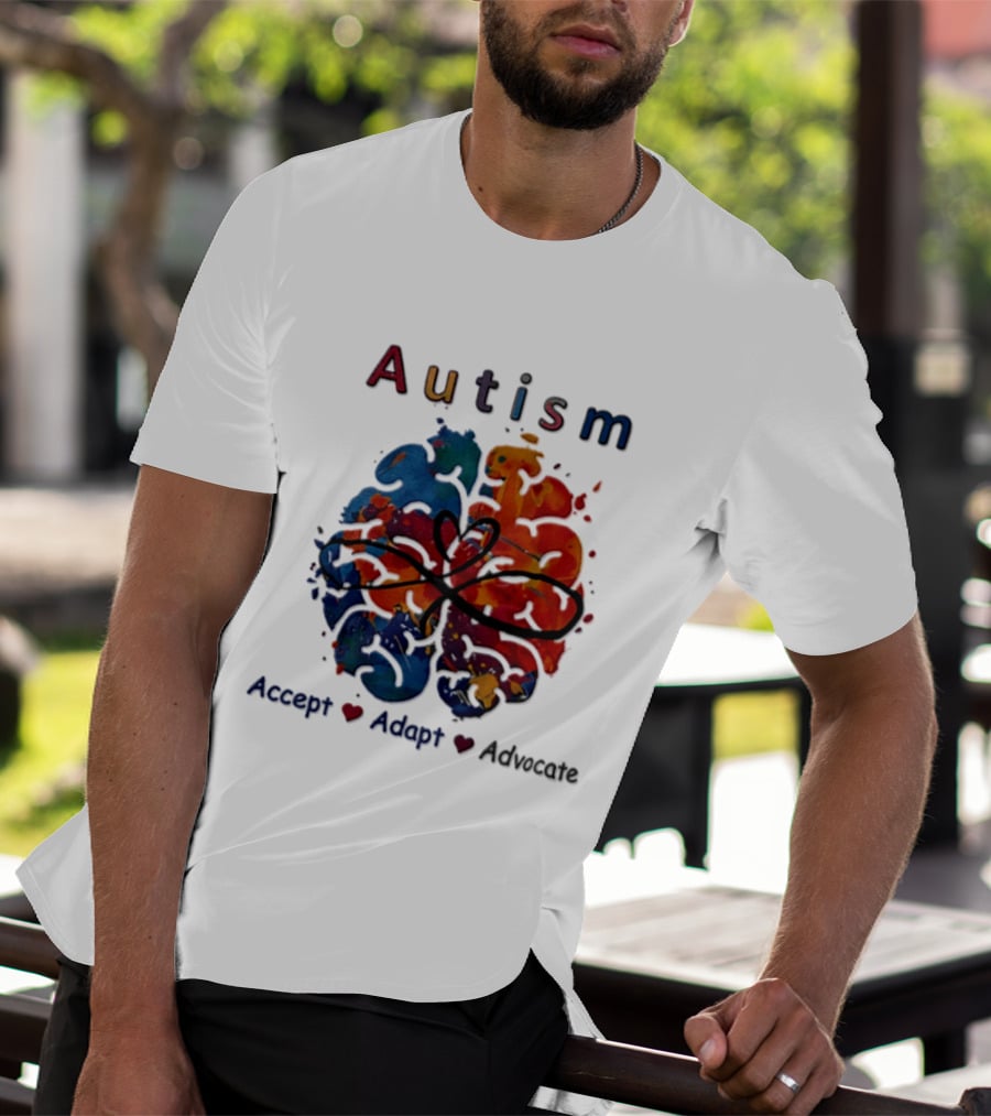 Autism Infinity Heart Accept Adapt Advocate Colorful Watercolor Brain T-Shirt
