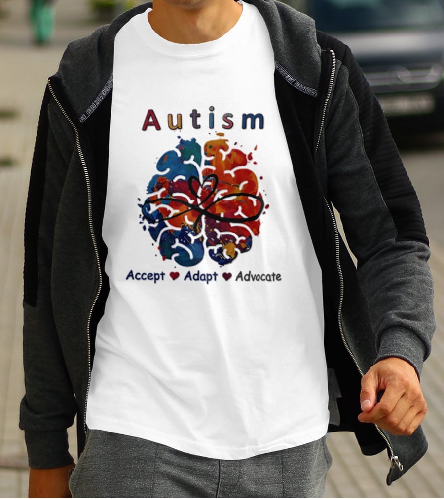 Autism Infinity Heart Accept Adapt Advocate Colorful Watercolor Brain T-Shirt