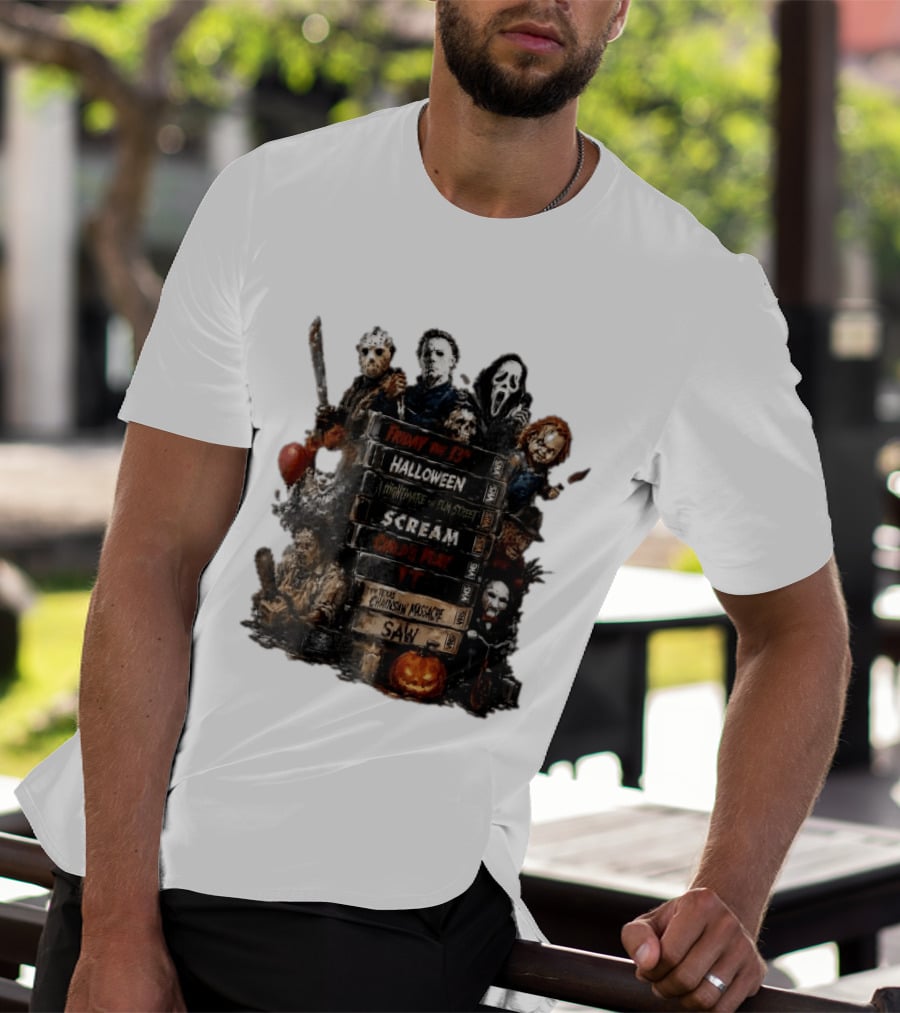 Friday The 13th Halloween Nightmare On Elm Street Scream Child's Play IT Texas Chainsaw Massacre Saw Horror Movie Stack T-Shirt