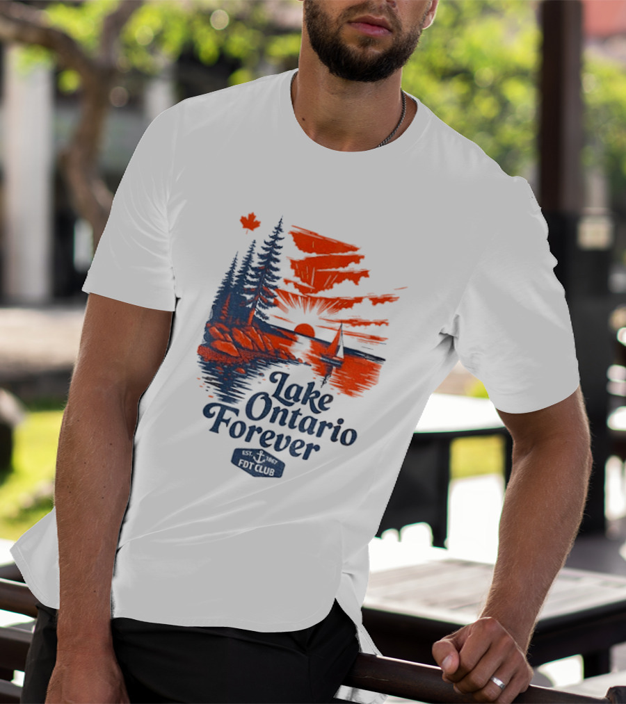 Lake Ontario Forever Sunset Sailboat FDT Club Canada Maple Leaf Scenery T-Shirt