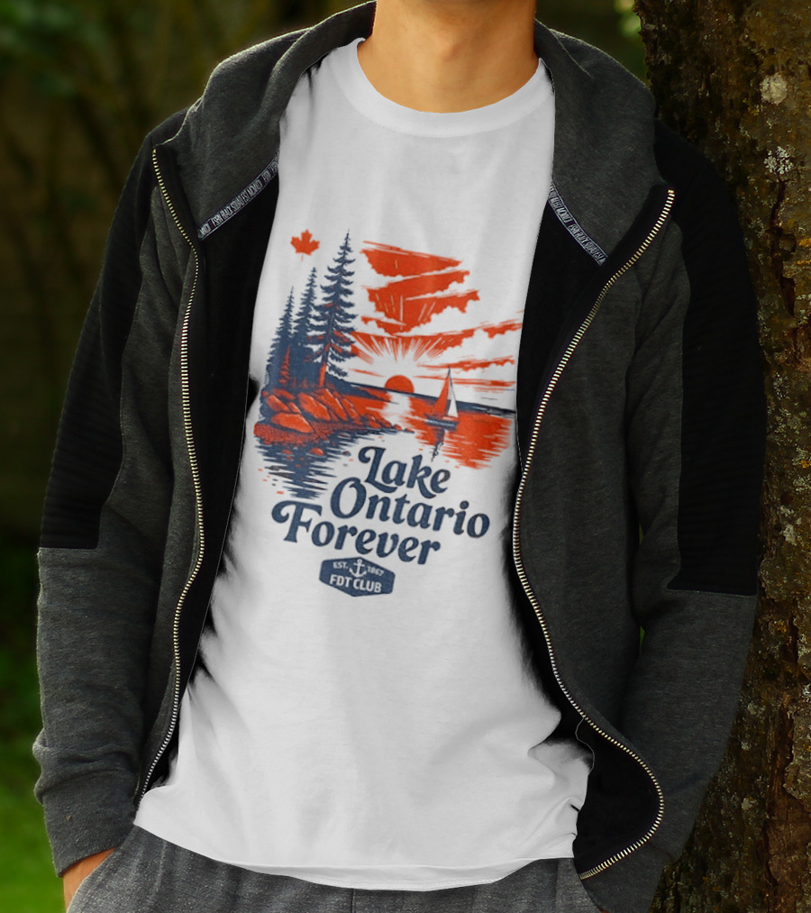 Lake Ontario Forever Sunset Sailboat FDT Club Canada Maple Leaf Scenery T-Shirt