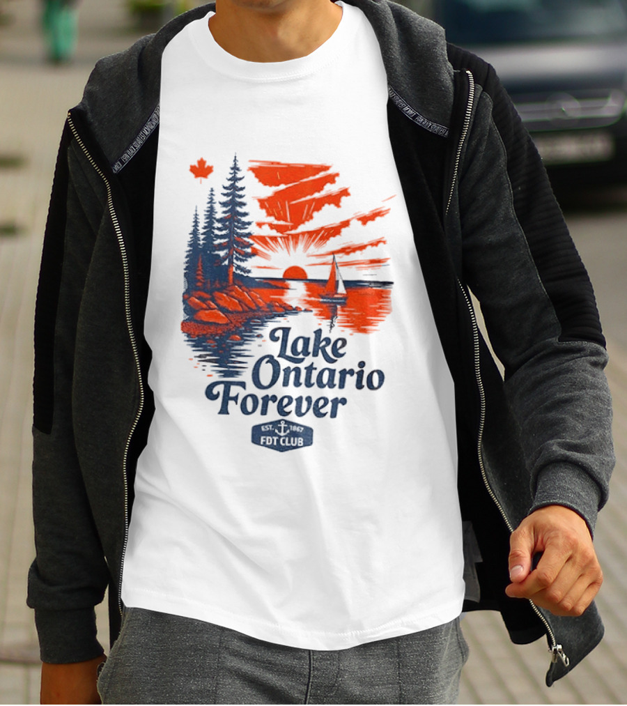 Lake Ontario Forever Sunset Sailboat FDT Club Canada Maple Leaf Scenery T-Shirt