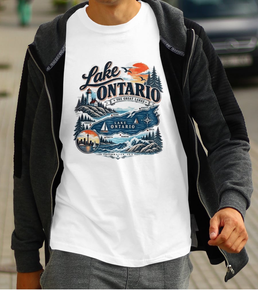Lake Ontario The Great Lakes Map Toronto Hamilton Rochester Freshwater Sea T-Shirt
