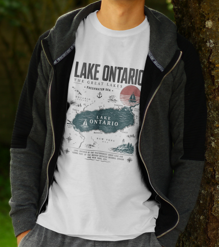 Lake Ontario Map And Sailboat The Great Lakes Resist T-Shirt