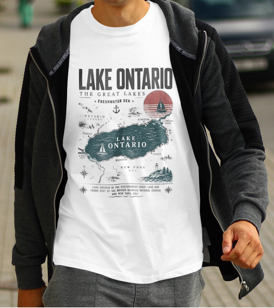 Lake Ontario Map And Sailboat The Great Lakes Resist T-Shirt