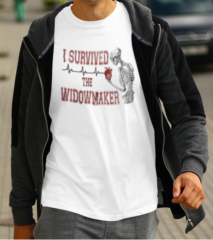 I Survived The Widowmaker Skeleton Holding Heart Rhythm T-Shirt