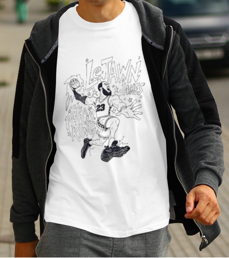 Lejawn James Philly King Cartoon Basketball Player Dunking Line T-Shirt