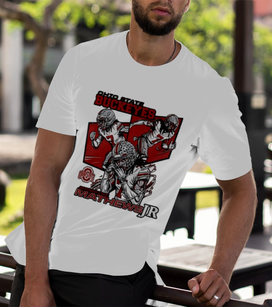 Ohio State Buckeyes Jermaine Mathews Jr. Comic Football Action T-Shirt