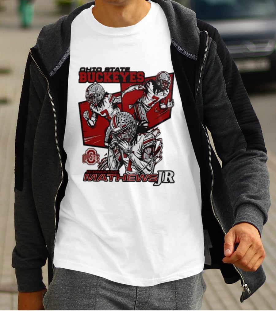 Ohio State Buckeyes Jermaine Mathews Jr. Comic Football Action T-Shirt