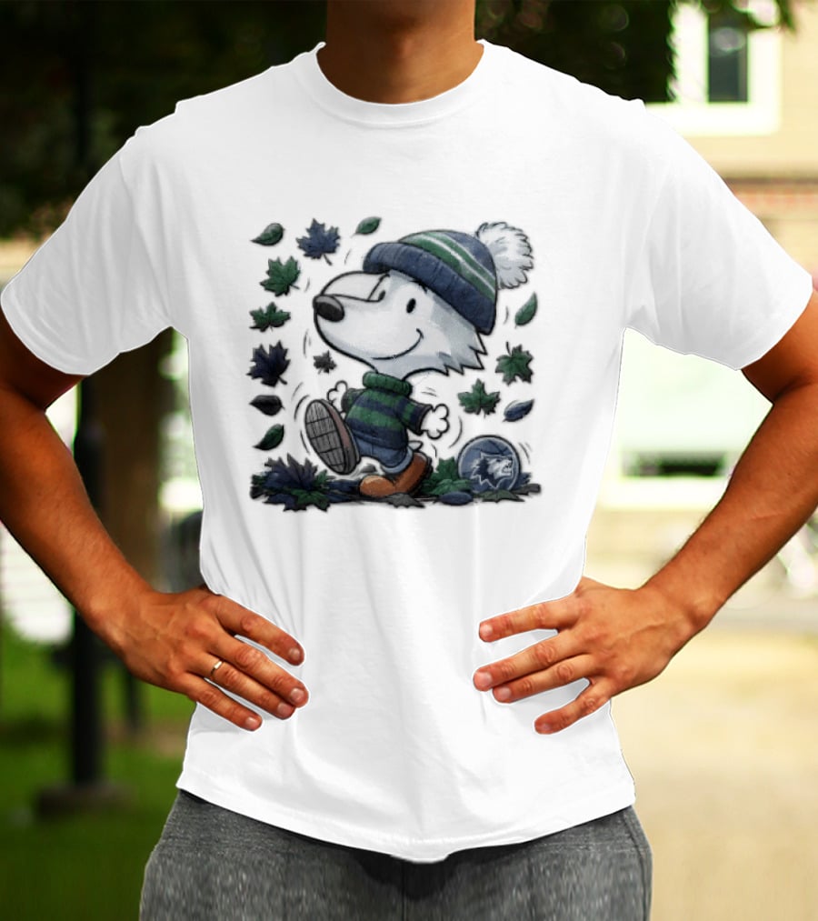 Minnesota Timberwolves Snoopy Beanie Boots Falling Leaves Cartoon T-Shirt