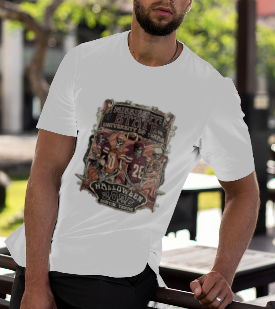 Mississippi State Vs University Of Texas Halloween 2026 Austin Texas Skeleton Football Players T-Shirt