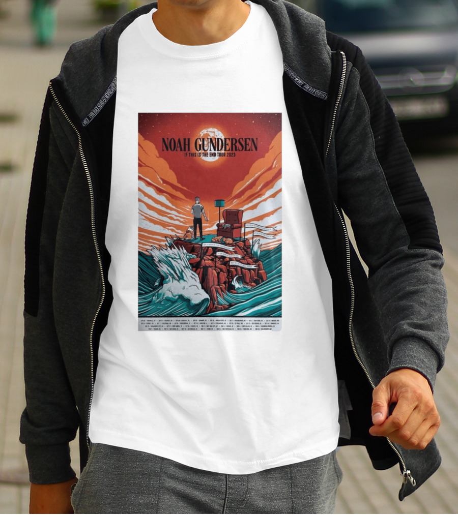 Noah Gundersen If This Is The End Tour 2023 Dramatic Ocean Waves Red Sky T-Shirt