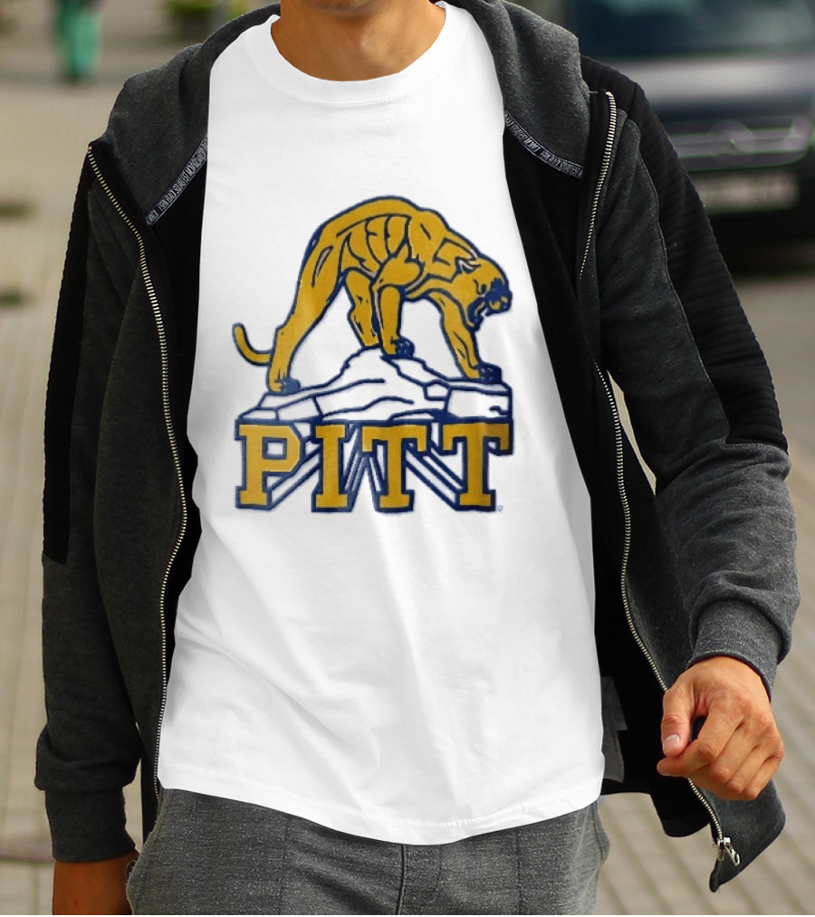 Pittsburgh Panthers Pitt Gold Panther Standing On Rock T-Shirt