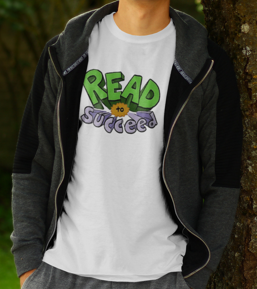 Read To Succeed Green Purple 3D Block Orange Burst Cartoon T-Shirt