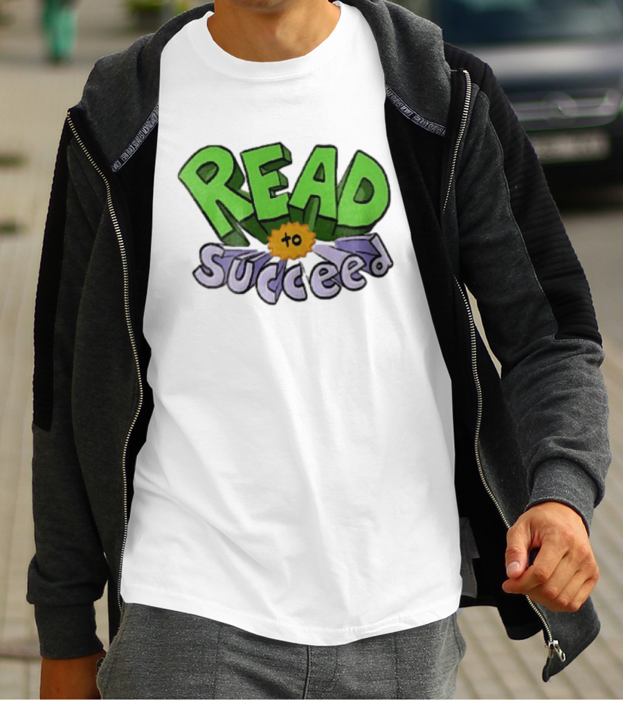 Read To Succeed Green Purple 3D Block Orange Burst Cartoon T-Shirt