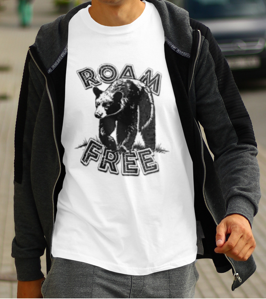Roam Free Black Bear Distressed Walking Grass T-Shirt