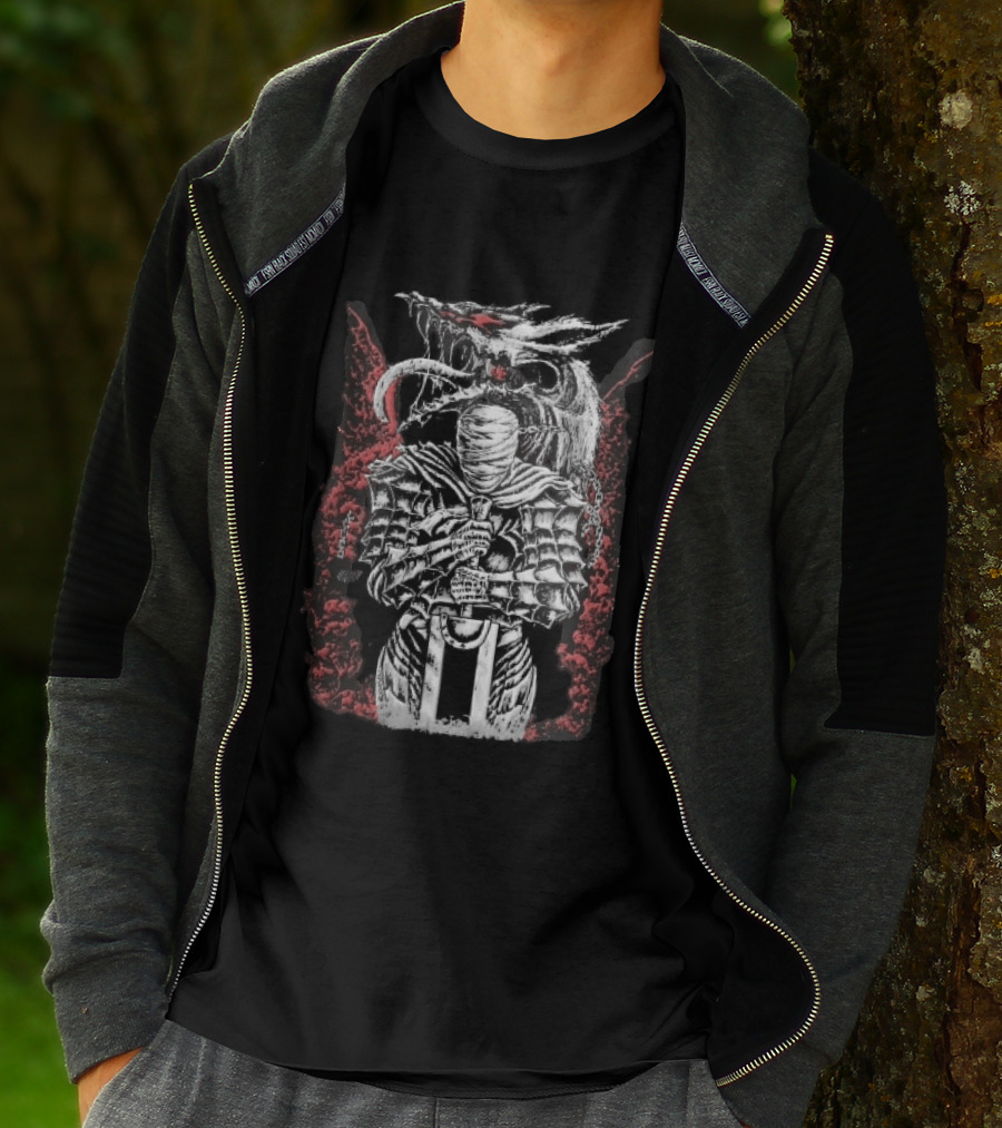 Bandaged Knight Sword Dragon Red Grunge T-Shirt