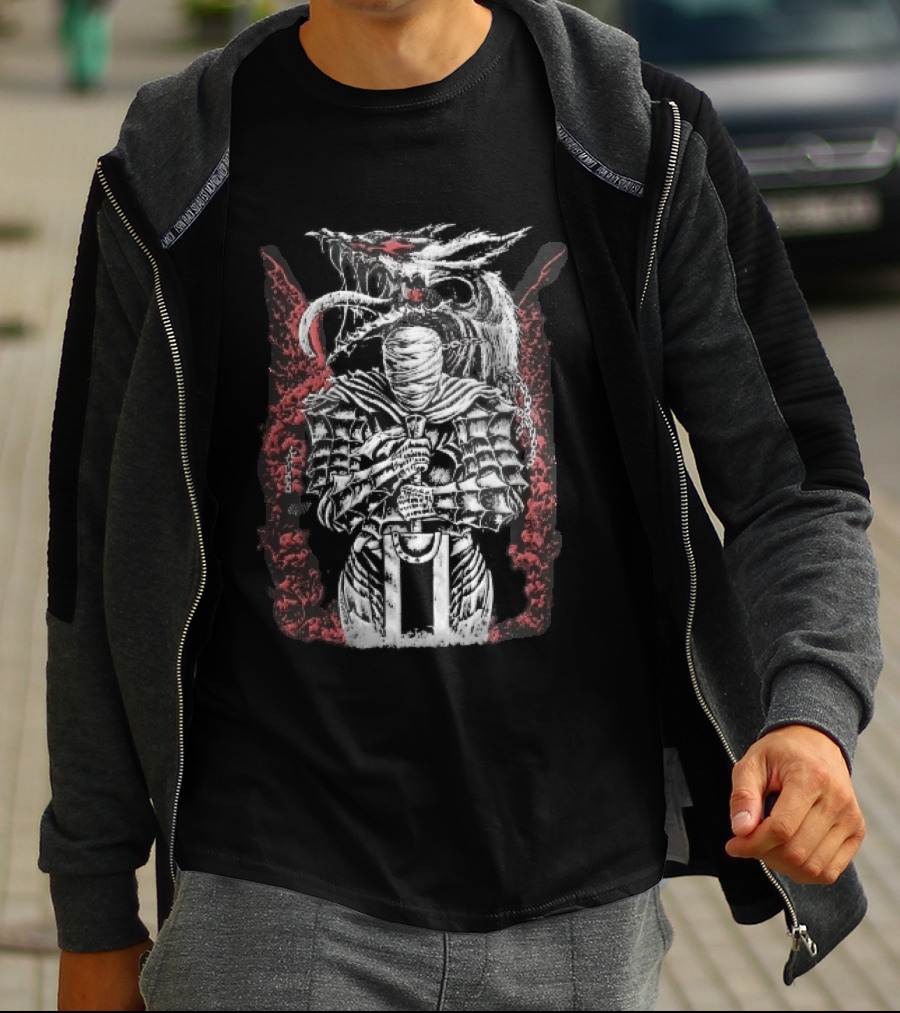 Bandaged Knight Sword Dragon Red Grunge T-Shirt