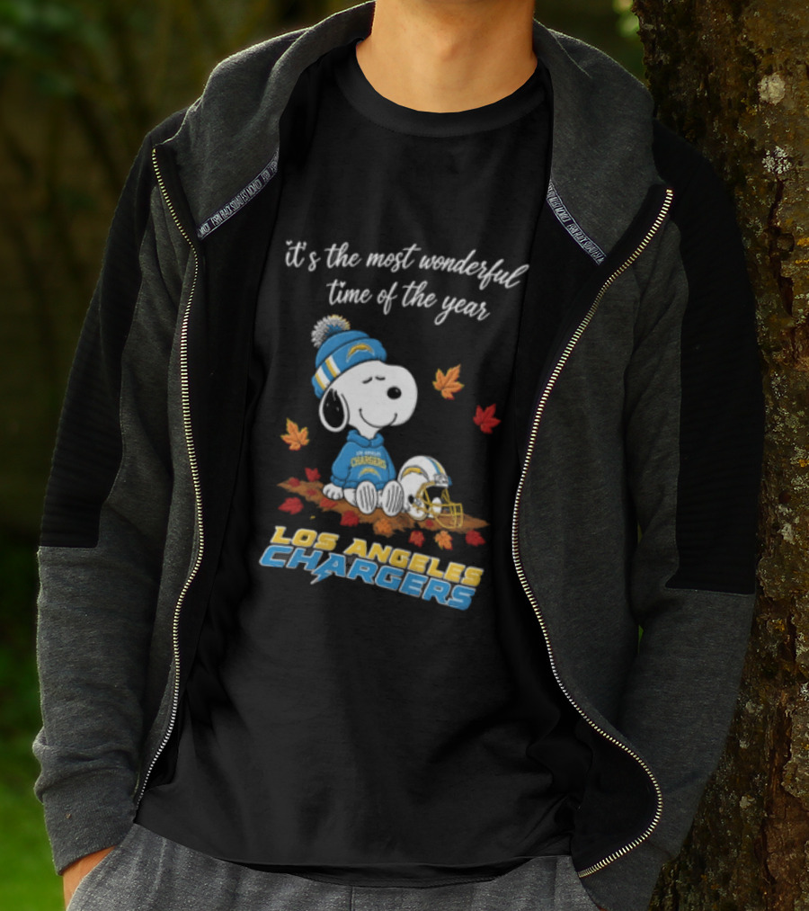 It's The Most Wonderful Time Of The Year Snoopy Los Angeles Chargers Beanie Autumn Leaves Football Helmet T-Shirt