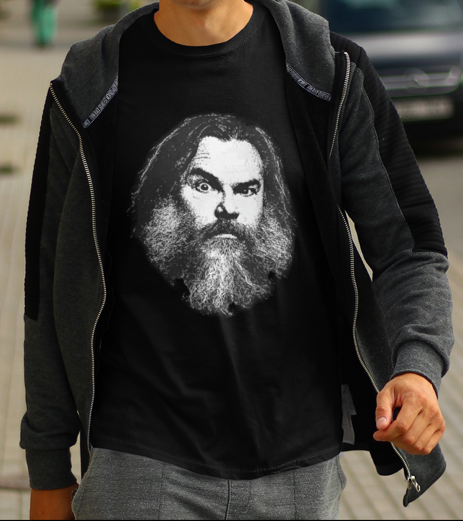 Jack Black High Contrast Monochromatic Stencil Beard Wide Eye Expression T-Shirt
