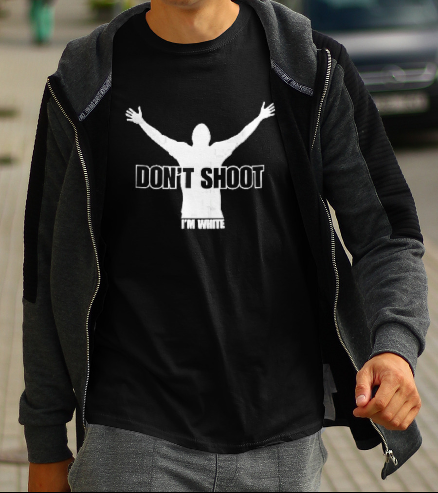 Don't Shoot I'm White White Arms Raised Stencil T-Shirt