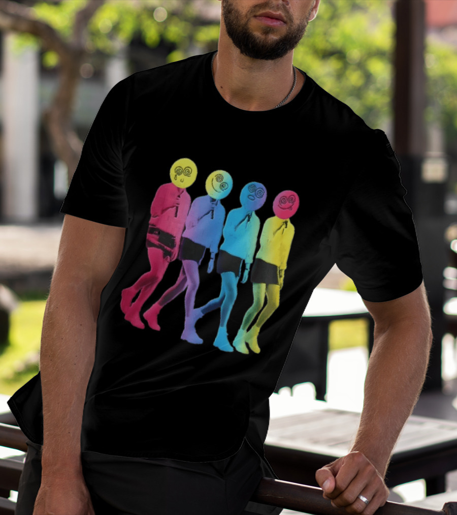 Four Neon Spiral Smileys Singing Colorful Figures T-Shirt