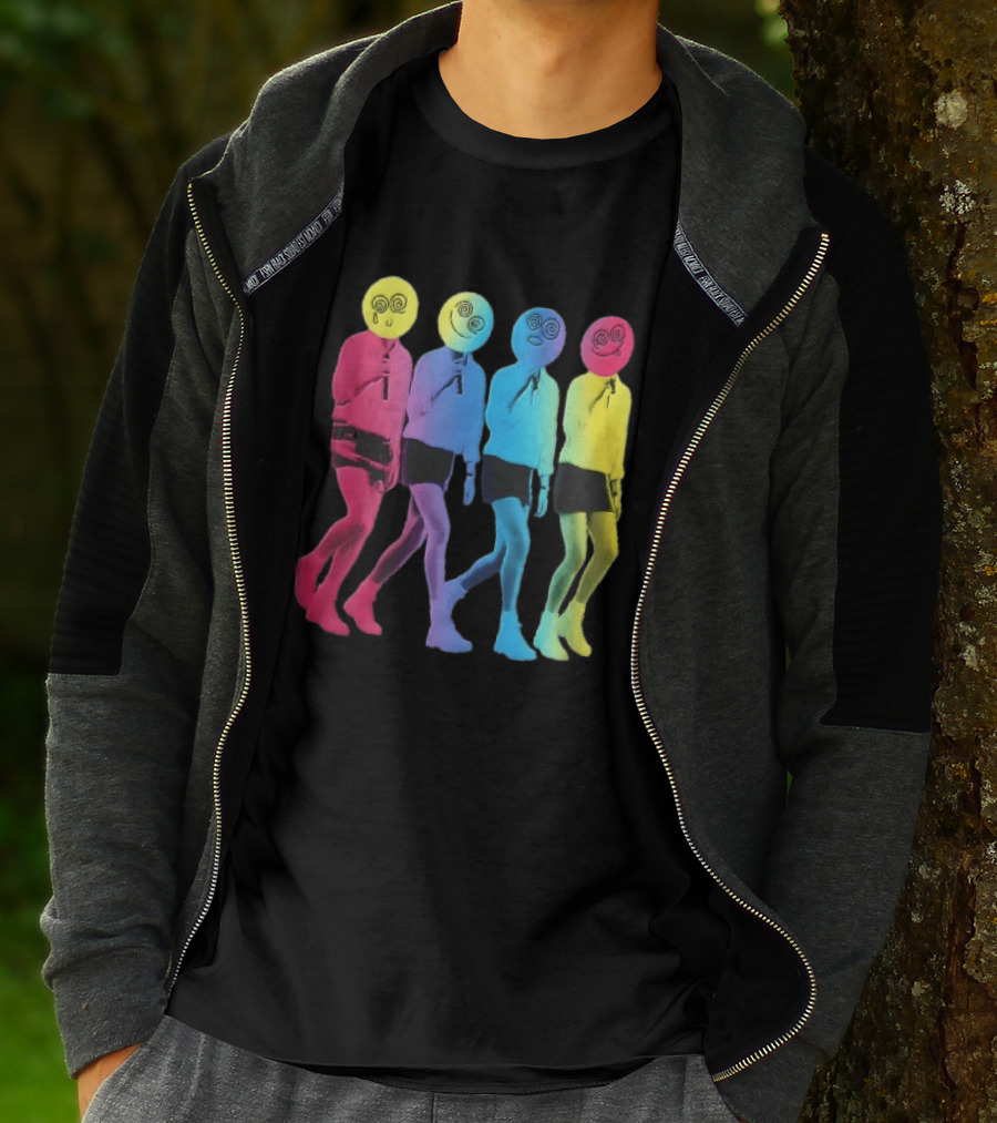 Four Neon Spiral Smileys Singing Colorful Figures T-Shirt