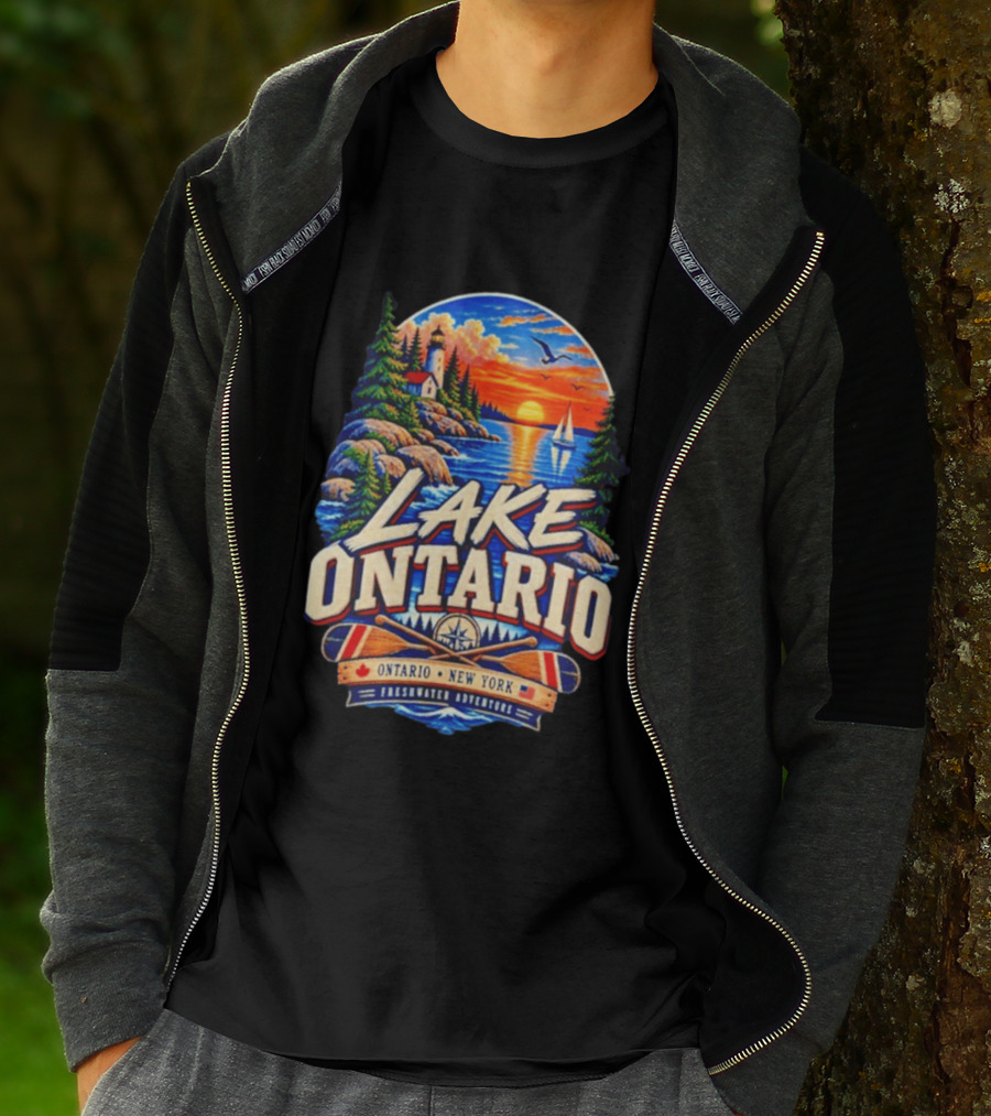 Lake Ontario New York Freshwater Adventure Sunset Sailboat Scene T-Shirt