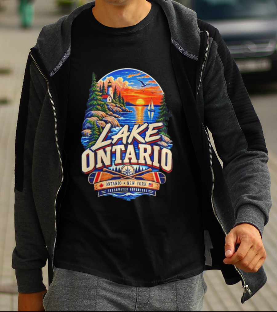 Lake Ontario New York Freshwater Adventure Sunset Sailboat Scene T-Shirt