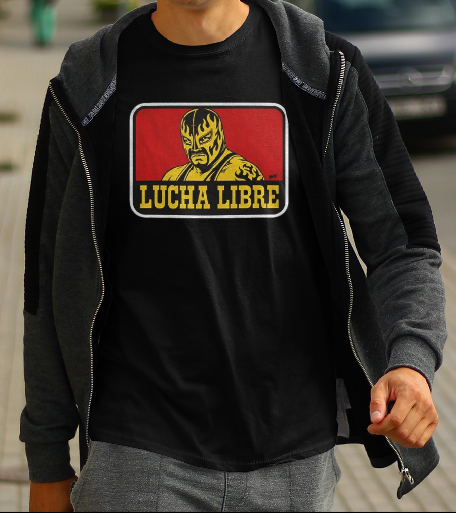 Lucha Libre Masked Wrestler Flames Tattoo Art Mexican Culture T-Shirt