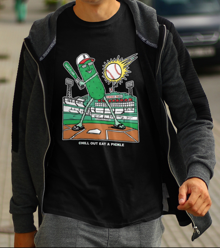 Grillo's Pickles Fenway Park Baseball Chill Out Eat A Pickle T-Shirt