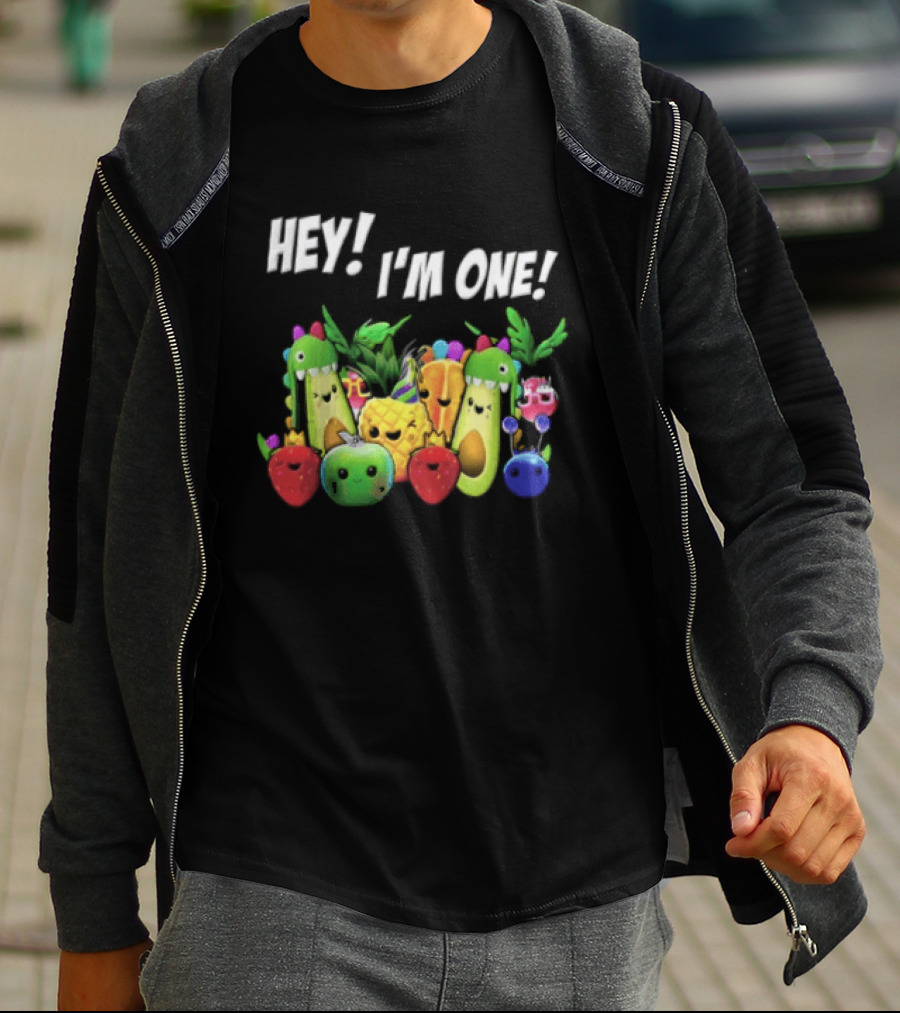 Hey Im One Birthday Cartoon Avocado Pineapple Fruits T-Shirt
