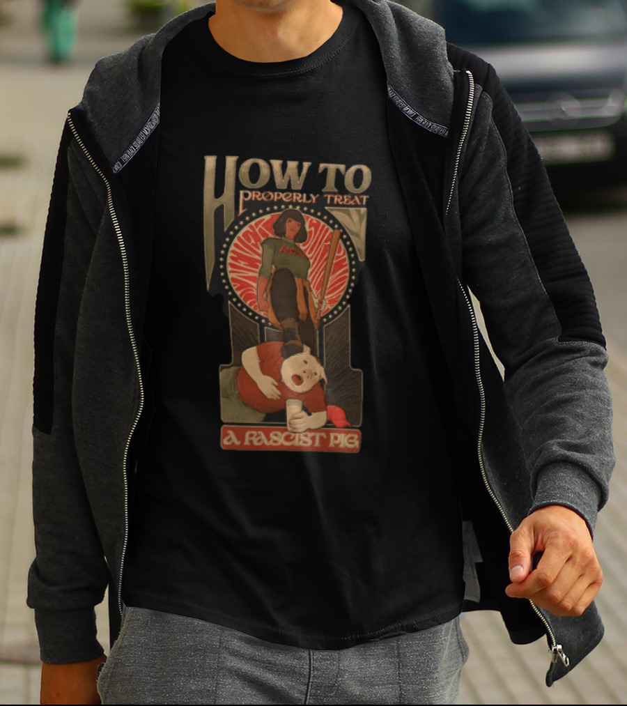 How To Properly Treat A Fascist Pig Antifa Baseball Bat Red Cap T-Shirt