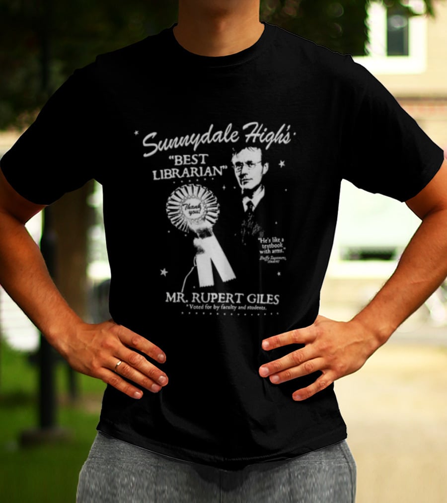 Sunnydale Highs Best Librarian Mr Rupert Giles Anthony Head Ribbon Award Stars Halftone T-Shirt