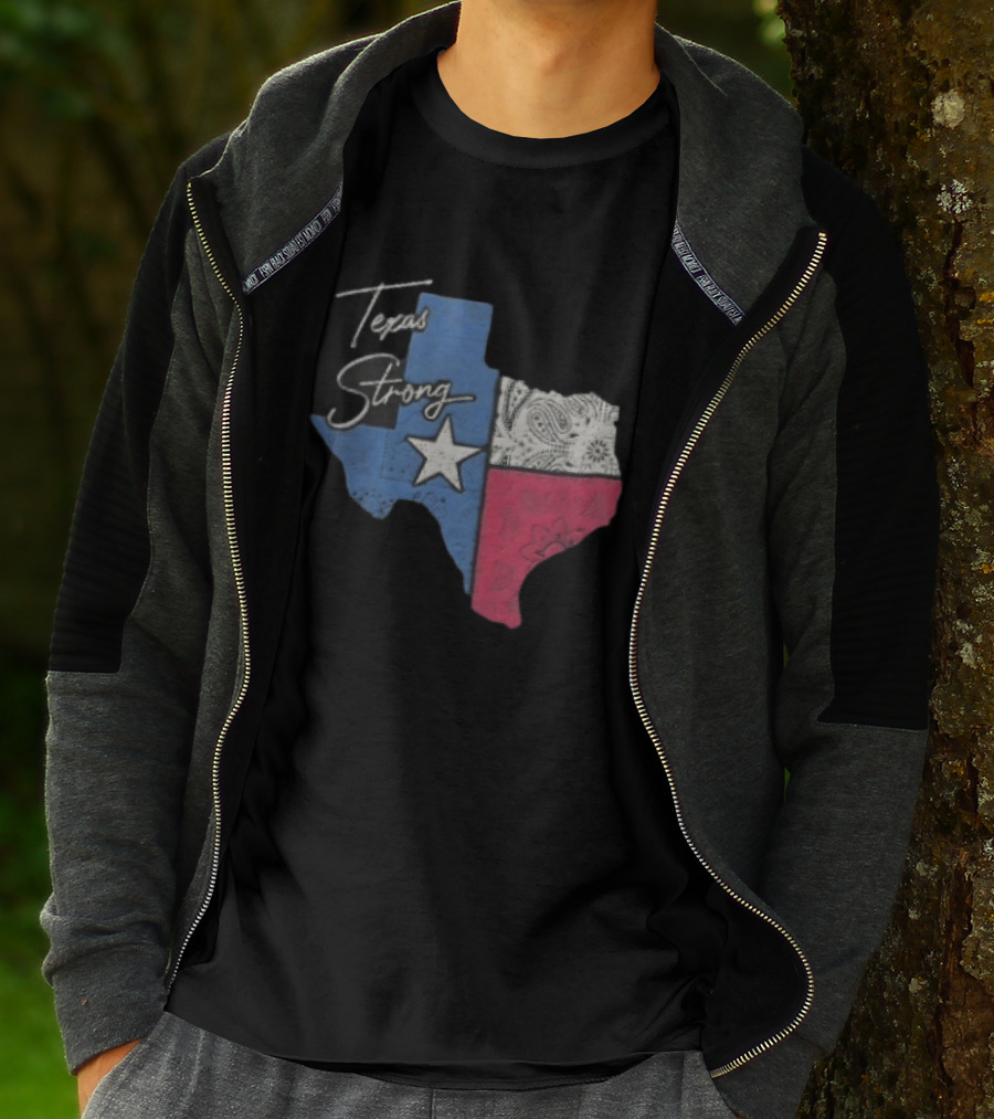 Texas Strong Lone Star Map Paisley Bandana Distressed T-Shirt