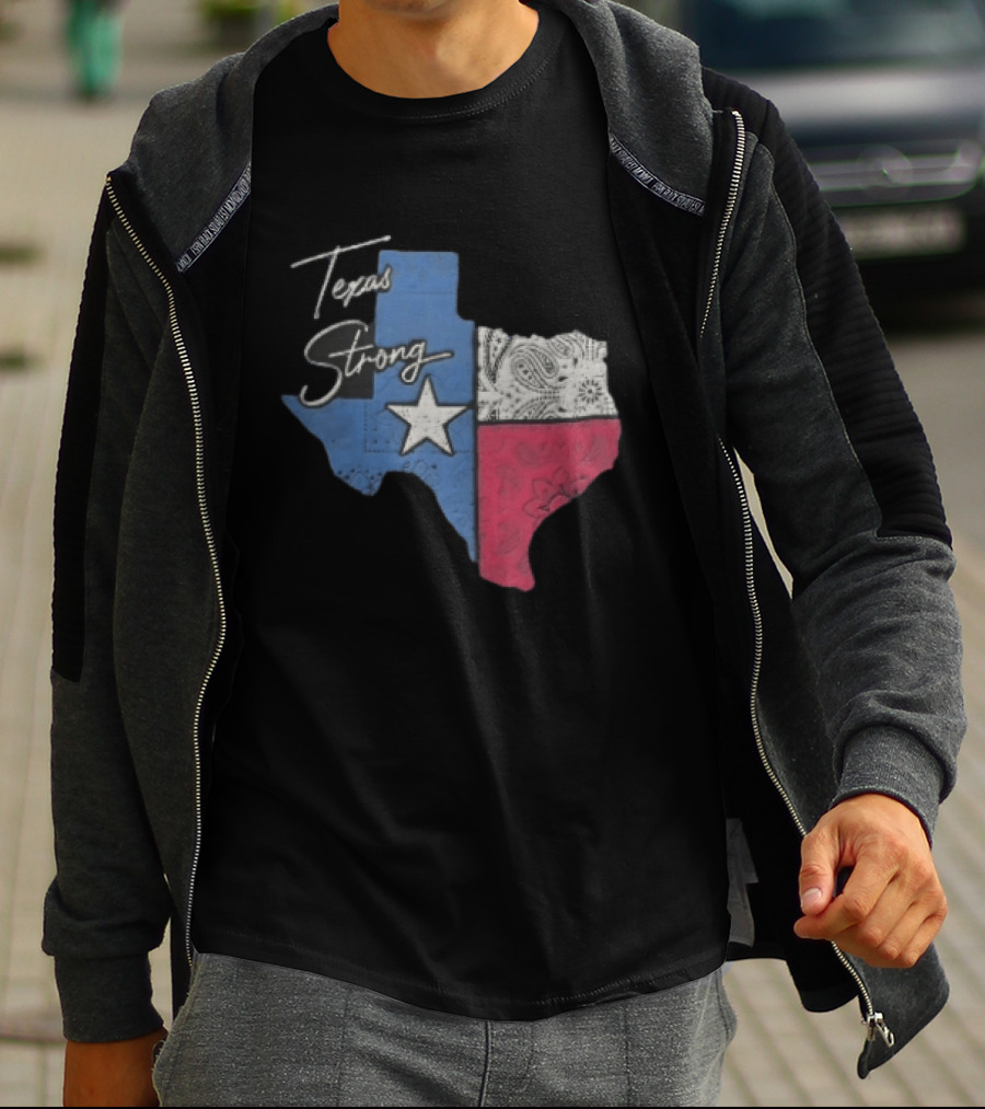 Texas Strong Lone Star Map Paisley Bandana Distressed T-Shirt