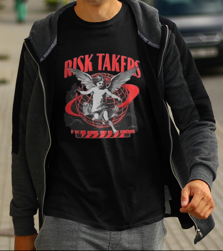 Risk Takers Winged Cherub If You Risk Nothing Then You Risk Everything Red Grid Globe T-Shirt