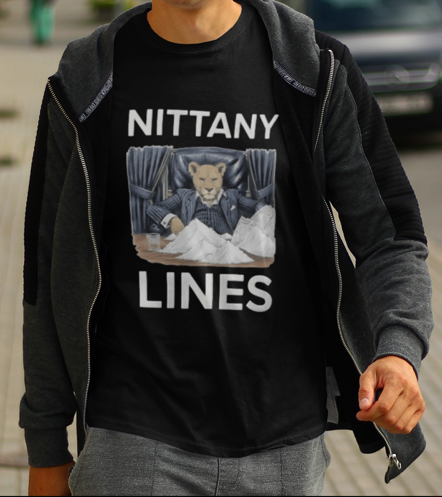 Nittany Lines Lion Tony Montana Pinstripe Suit Powder Pile T-Shirt