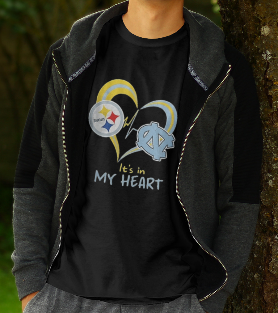 Pittsburgh Steelers North Carolina Tar Heels It's In My Heart EKG Heartbeat T-Shirt