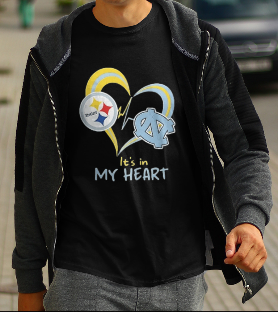 Pittsburgh Steelers North Carolina Tar Heels It's In My Heart EKG Heartbeat T-Shirt