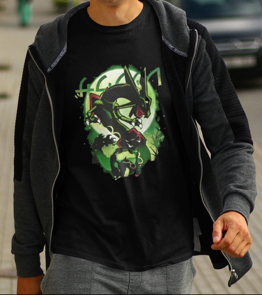 Rayquaza Umbreon Full Moon Forest Green Glow Pokemon T-Shirt