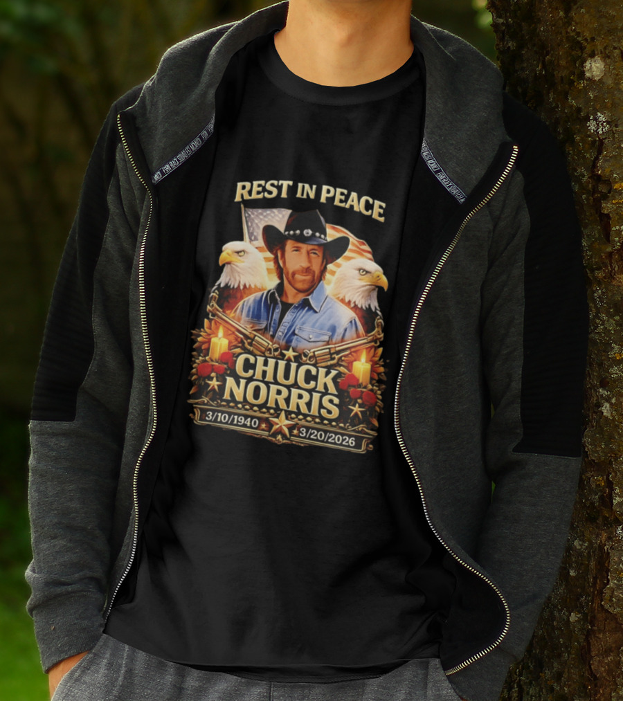 Rest In Peace Chuck Norris 1940 2026 American Pride Eagles And Cowboy Hat Memorial T-Shirt