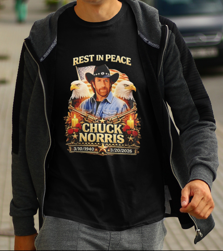Rest In Peace Chuck Norris 1940 2026 American Pride Eagles And Cowboy Hat Memorial T-Shirt