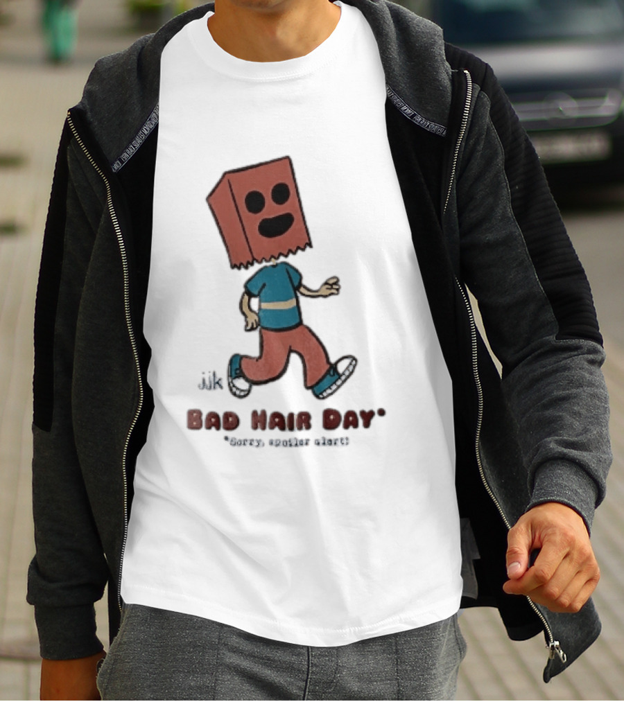 Sorry Spoiler Alert Jjk Bad Hair Day Cartoon Figure Paper Bag Head Walking T-Shirt
