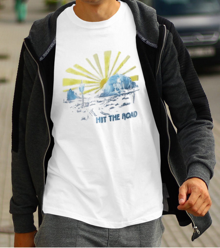 Hit The Road Sunburst Desert Mountains Saguaro Cactus T-Shirt
