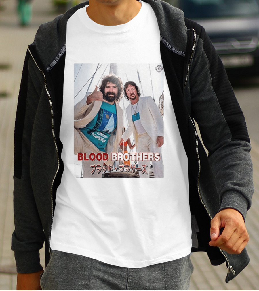 Blood Brothers Mick Foley Terry Funk Sailboat 80s Style Japanese T-Shirt